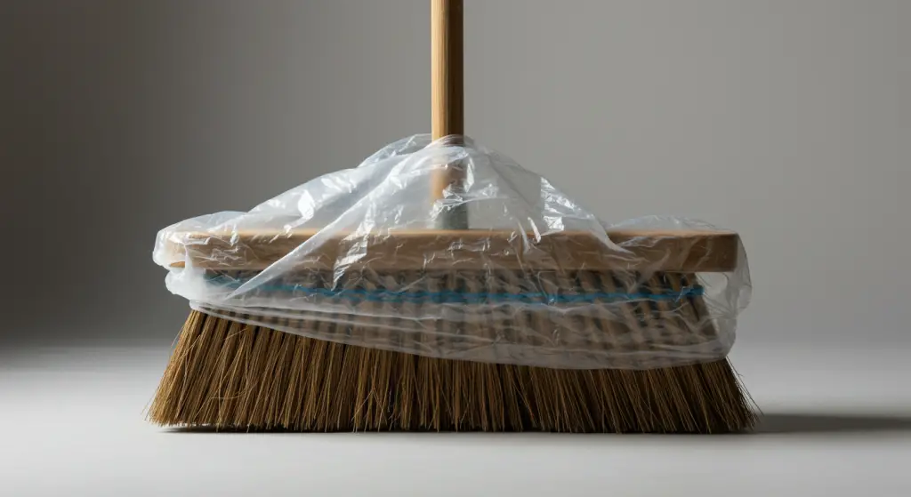 Put a plastic bag on the broom, never had a house so clean